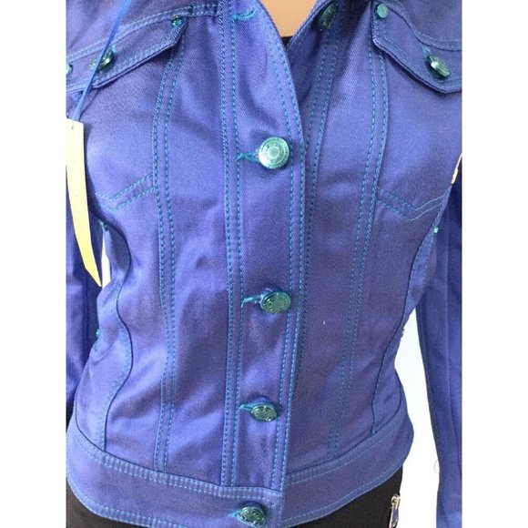NWT Authentic Versace Blue Jean Jacket Crop Contrast Stitching IT 40 US 4 S - Picture 6 of 11